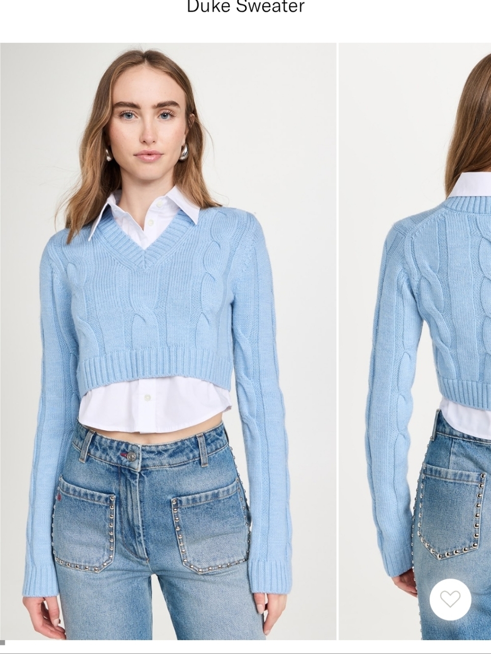 NEW STAUD Duke Cable-Knit Wool Sweater Knit Top  French Blue/White Size M